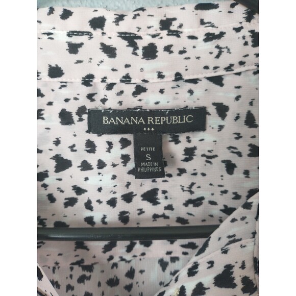 BananaRepublic BlushPink BlackLeopardPrint SleevelessButtonBlouse Women’sSPetite - Picture 6 of 7